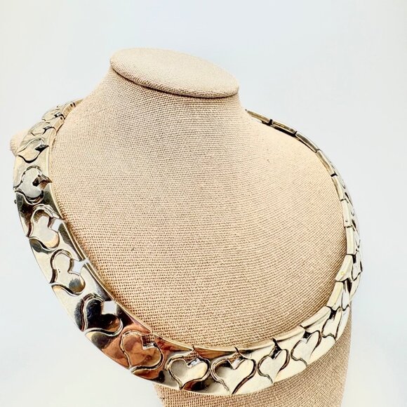 VTG Sterling Silver 925 Beautiful Heart Link High Polish Collar Necklace Formal